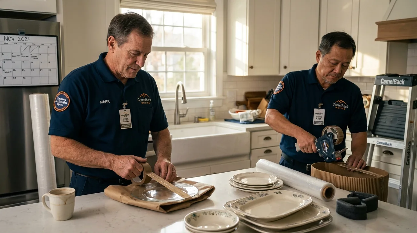 Professional crew packing kitchen dishware in Troup, TX